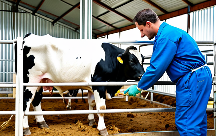 축산업 동물 번식 관리법 - Modern Dairy Farm Reproduction Management**
"A professional veterinarian carefully performing artif...