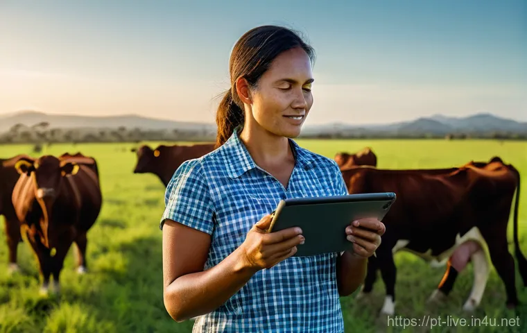 축산업 실무와 학문 연계성 - **Prompt:** A vibrant, high-resolution image capturing a modern Brazilian cattle farm at golden hour...