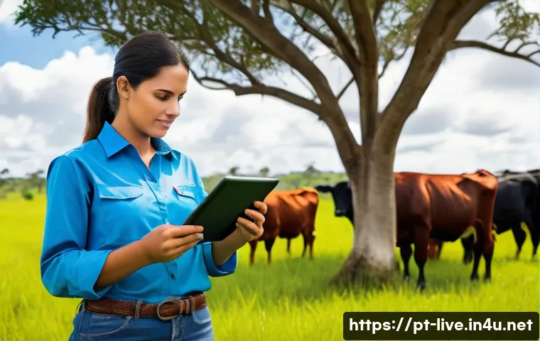 축산업 관련 자격증 통합 시험 정보 - **Prompt:** "A vibrant, outdoor scene on a modern, integrated certified cattle ranch in the Brazilia...