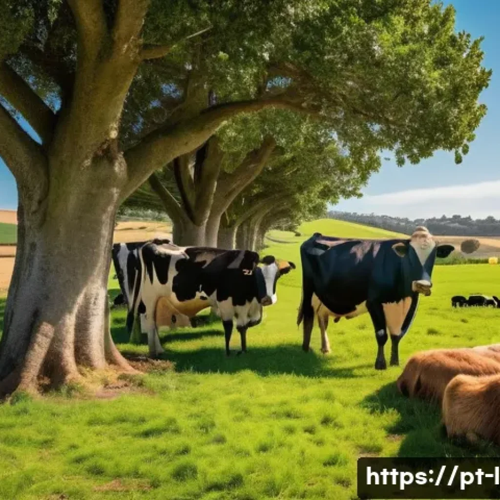 축산업 필수 노하우 - **Prompt:** A vibrant, sun-drenched pastoral scene on a modern, sustainable farm in Portugal. In the...