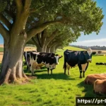 축산업 필수 노하우 - **Prompt:** A vibrant, sun-drenched pastoral scene on a modern, sustainable farm in Portugal. In the...